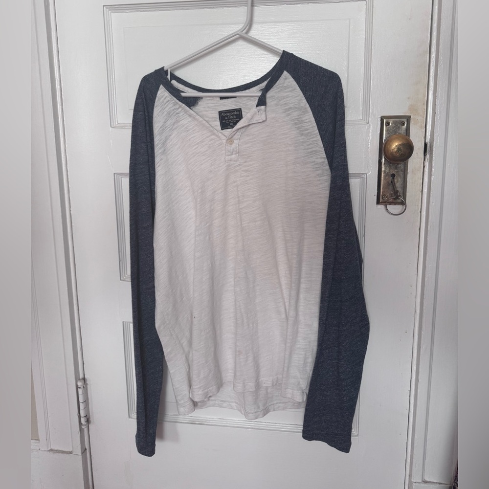 Abercrombie & Fitch White and Navy Long Sleeve Tee